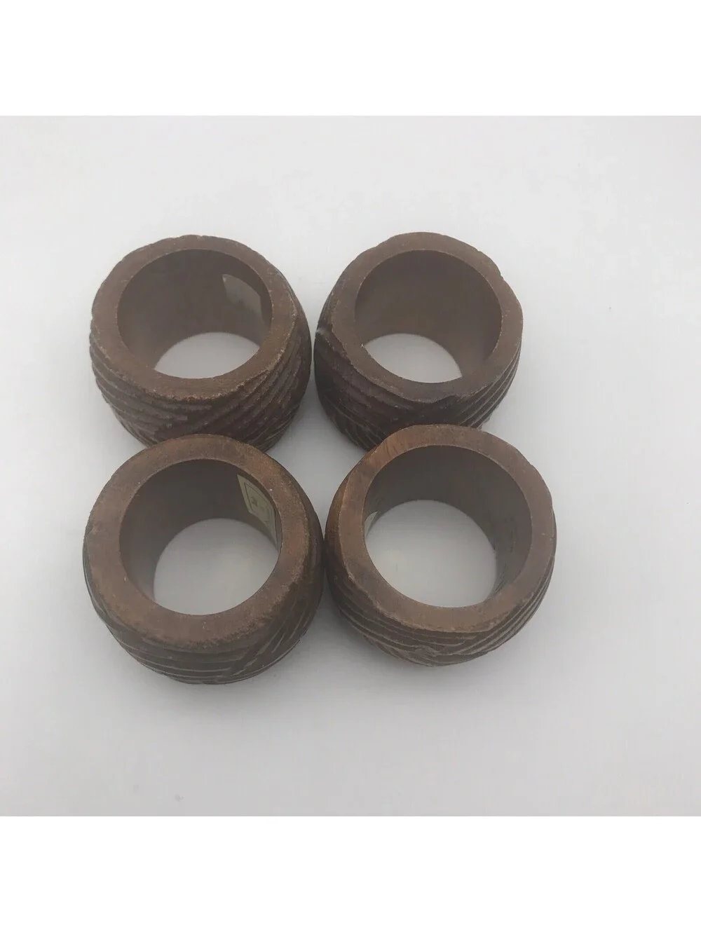 Vintage Carved Wooden Napkin Rings Holders Made In Philippines Ribbed Wave Wood